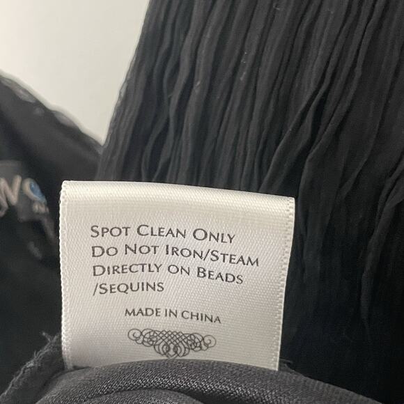 Vtg Y2K Sue Wong Black Silk Beaded Cocktail Dress 6 Vampy Witchy Fairy Grunge - Picture 9 of 12